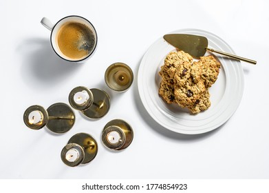 Freshly Baked Cranberry Oatmeal Cookies. White Background. Top View