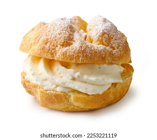 freshly baked cream puff cake isolated on white background