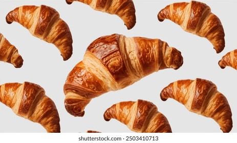 Freshly baked croissant floating in the air, isolated on a white background. French pastry croissants flying or floating.
 - Powered by Shutterstock