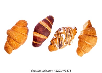 Freshly baked croissants isolated, on transparent white background