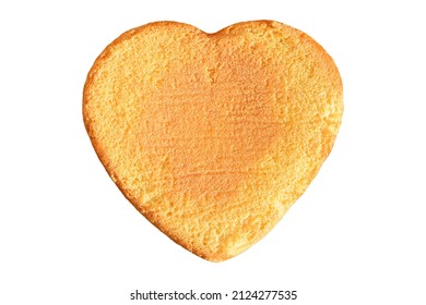 Freshly baked fluffy homemade sponge cake in a shape of heart isolated on white background, top view. Texture, close up view - Shutterstock ID 2124277535