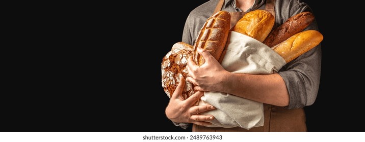Freshly baked gluten free bread assortment. Man holding breads in his hands, - Powered by Shutterstock - Get 15% off with code: PIKWIZARD15