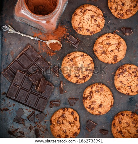 Similar – Image, Stock Photo stack of baked square pieces of chocolate brownie cake