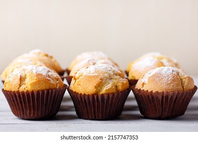 Freshly Baked, Homemade Cupcake In Muffin Tin With Paper Liner.