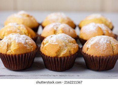 Freshly Baked, Homemade Cupcake In Muffin Tin With Paper Liner.