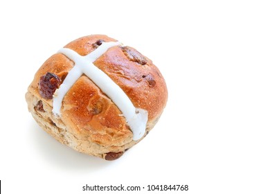 Freshly Baked Hot Cross Bun on White Background