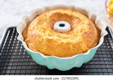 Freshly Baked Lemon Bundt Cake In A Bundt Cake Pan.