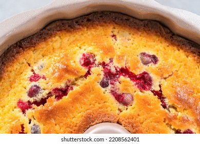 Freshly Baked Lemon Cranberry Bundt Cake In A Bundt Cake Pan.