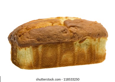 Freshly Baked  Loaf Of Pound Cake Isolated On White Background