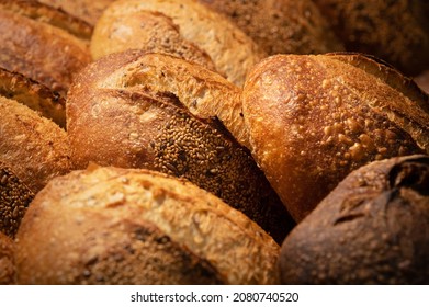 Freshly Baked Loaves Of Crispy Artisan Bread Close Up