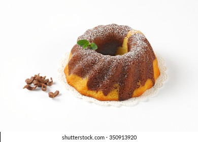 Freshly Baked Marble Bundt Cake On White Background