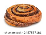 freshly baked poppy seed bun isolated on white background, top view. With clipping path for design menu