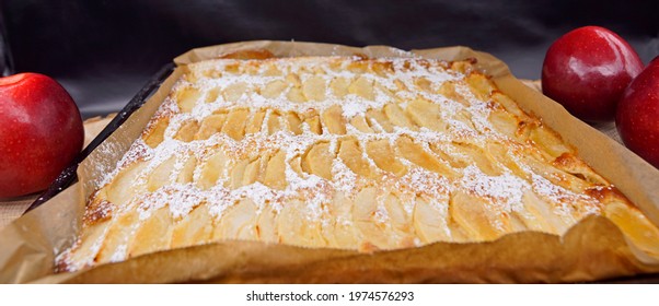 Freshly Baked Quick Buttermilk Pie With Apple Pieces 