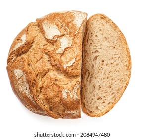 Freshly baked round  Bread isolated on white background.  Sliced, cutted wheat bread. Bakery, rustic  traditional food concept. Top view
 - Powered by Shutterstock