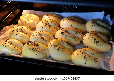 Freshly Baked Sesame Buns At Home,Cooked In The Oven Open Sesame Rolls, Homemade Pastries