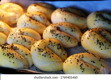 Freshly Baked Sesame Buns At Home,Cooked In The Oven Open Sesame Rolls, Homemade Pastries