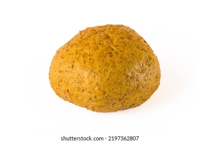 Freshly Baked Single Graham Roll. Perfect Base For Tasty Sandwiches. Isolated On White Background. Studio Shot. Healthy Alternative To Traditional Kaiser Roll. High Quality Photo