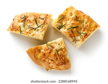 freshly baked sliced italian flat bread focaccia isolated on white background, top view - Powered by Shutterstock