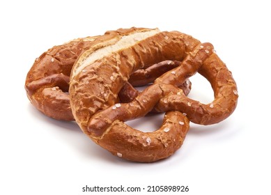 Freshly Baked Soft Pretzel, Isolated On White Background