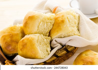 Freshly Baked Sourdough Dinner Rolls On The Table.