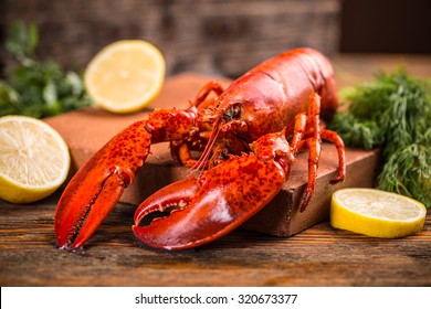 Freshly Cooked Lobsters Served Whole For Dinner