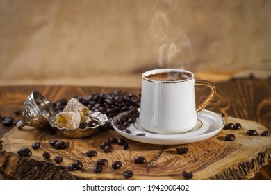 freshly cooked Turkish coffee and Turkish Delight - Powered by Shutterstock