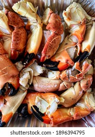 Freshly cracked Florida stone crab claws ready to eat