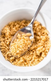 Freshly Dried Bread Crumbs In A White Bowl.