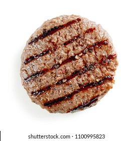 Freshly Grilled Burger Meat Isolated On White Background, Top View