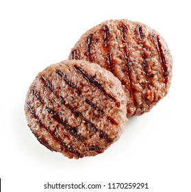 Freshly Grilled Burger Meat Isolated On White Background, Top View