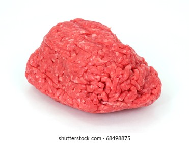 Freshly ground lean beef on a white background.