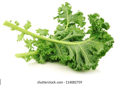 freshly harvested  kale cabbage stems on a white background