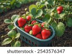 Freshly Harvested Strawberries in the Garden