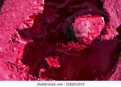 Freshly Made Cherry Jam With Foam In A Saucepan. Closeup Red Cherry Jam, Top View