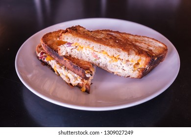 Freshly Made Grilled Tuna Melt Sandwich With Cheddar Cheese And Whole Wheat Bread.