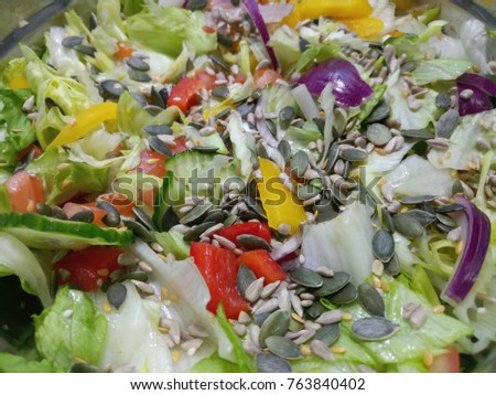 Freshly made organic salad close up