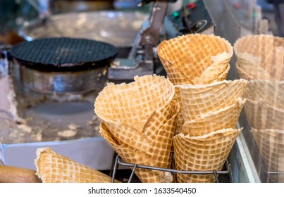 Freshly Made Waffle Cones At An Old Fashioned Ice Cream Parlor