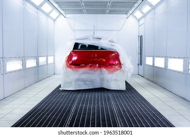 Freshly Painted Car Drying In Painting Chamber.