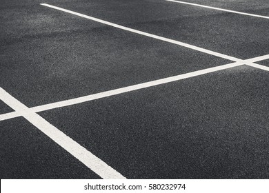 Freshly Painted Parking Lot Car Park Bays Shot At An Angle.