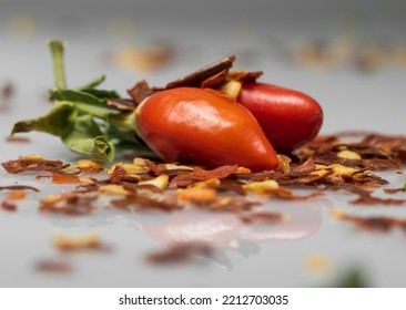 Freshly Plucked Red Chili Pepper Flakes Selective Focus