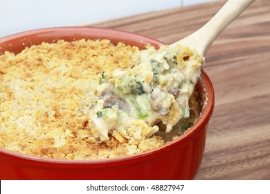 Freshly Prepared Chicken Broccoli Casserole. Shallow DOF.