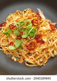 Freshly Prepared Crab Linguine On A Plate