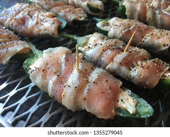 Freshly Prepared Jalapeño Poppers With Bacon.