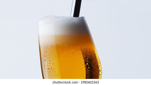 Freshly tapped beer in a glas. Isolated on white.