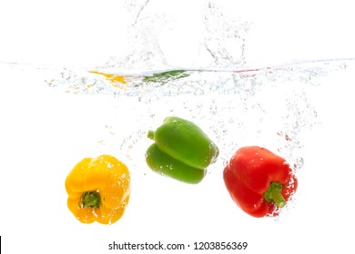 freshness vegetable red yellow and green pepper fruit with water splash white background copy space for your text design. - Powered by Shutterstock