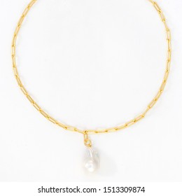 Freshwater Pearl Necklace On Gold Chain, Isolated