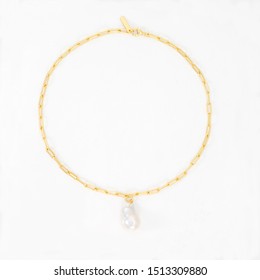 Freshwater Pearl Necklace On Gold Chain, Isolated