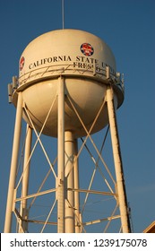 Fresno, CA, USA February 14 The Water Tower Stands Above The Campus Of Cal State University In Fresno, California 