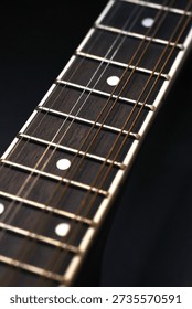 The fret board of a stringed instrument