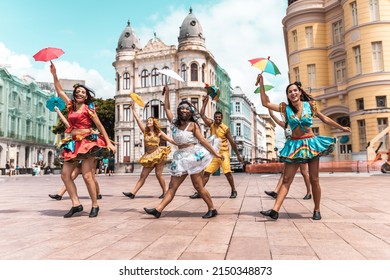 Frevo dancers at the street carnival in Recife, Pernambuco, Brazil. - Shutterstock ID 2150348873